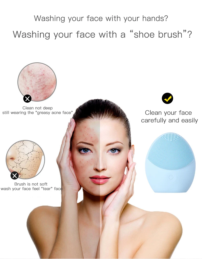 Mini Electric Facial Cleaning Brush silicone Face Cleaning tool Waterproof Washing Machine Face Brush