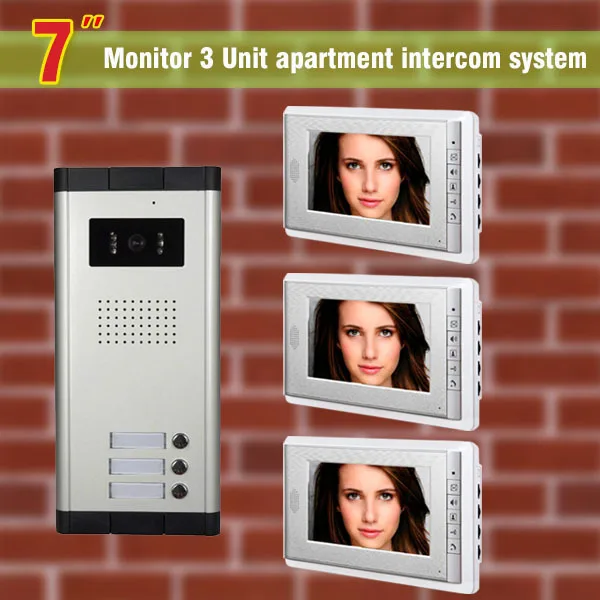 Apartment Intercom System 7\ LCD apartment video door phone intercom system Video Intercom Door Bell video intercom 3 apartments