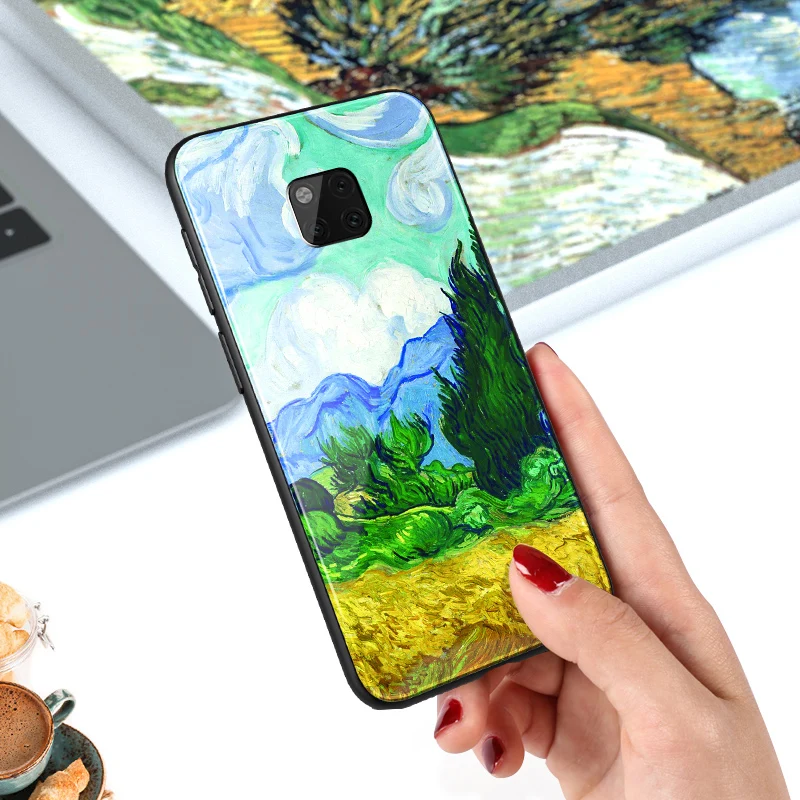 

ADKO Oil Painting Tempered Glass Back Phone Cover Case For Huawei Mate 20 Pro Silicone Cover For Huawei Mate 10 Pro