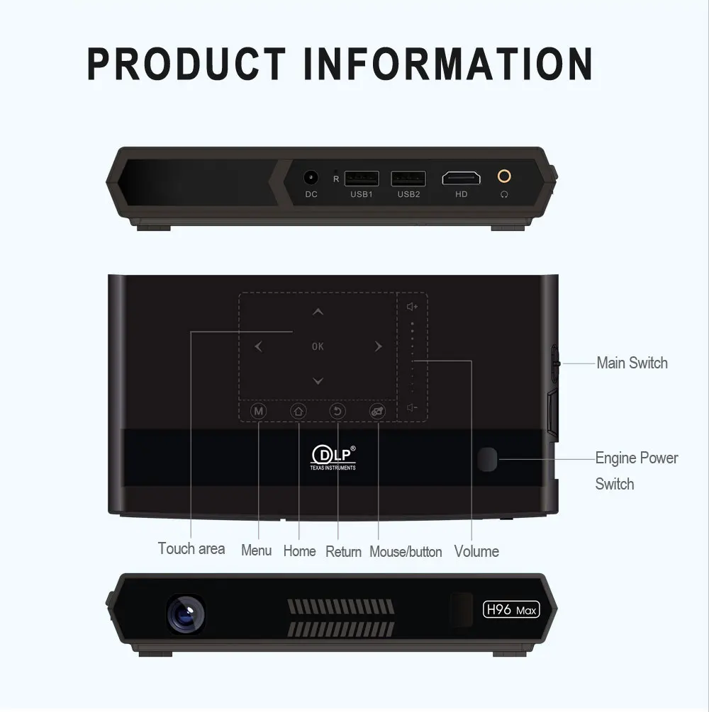 Портативный S912 h96 max проектор Octa Core 3D 4 K HD 2 ГБ + 16 Гб Встроенный Android 6,0 WI-FI HD DLP светодиодный прожектор с bt динамик