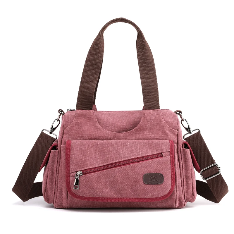 Новинка, многослойные холщовые Большие женские сумки через плечо, большие женские сумки-мессенджеры, дизайнерские брендовые винтажные женские сумки - Цвет: Purple red