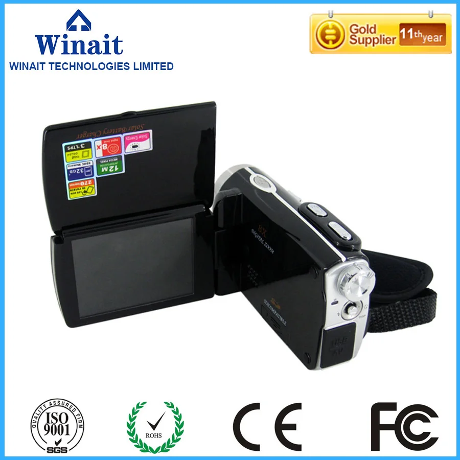 

Freeshipping 12mp 8X digital zoom digitial video camera DV-T90+ dual solar charging portable digital camcorder