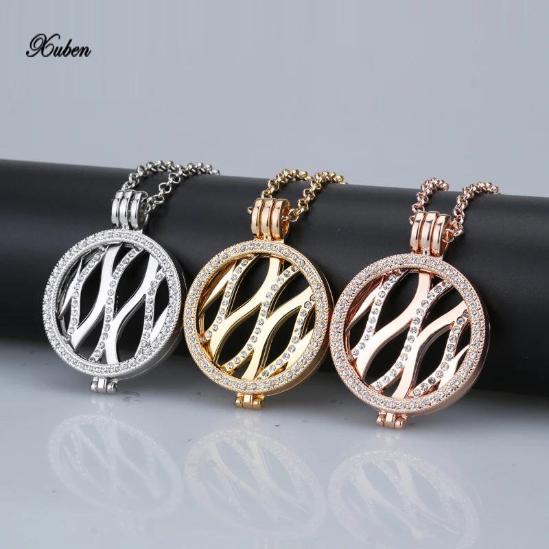 

2017 My 33mm Coin Necklace pendants Genuine Gold Rose Gold Silver Plated 35mm Coin holder nut Leave Large With 80cm Chain