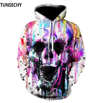 

TUNSECHY 2018 Hoodies Men Hoody Sweatshirts Melted Skull 3D Print Fashion Casual Hoodies & Sweatshirts Wholesale and retail
