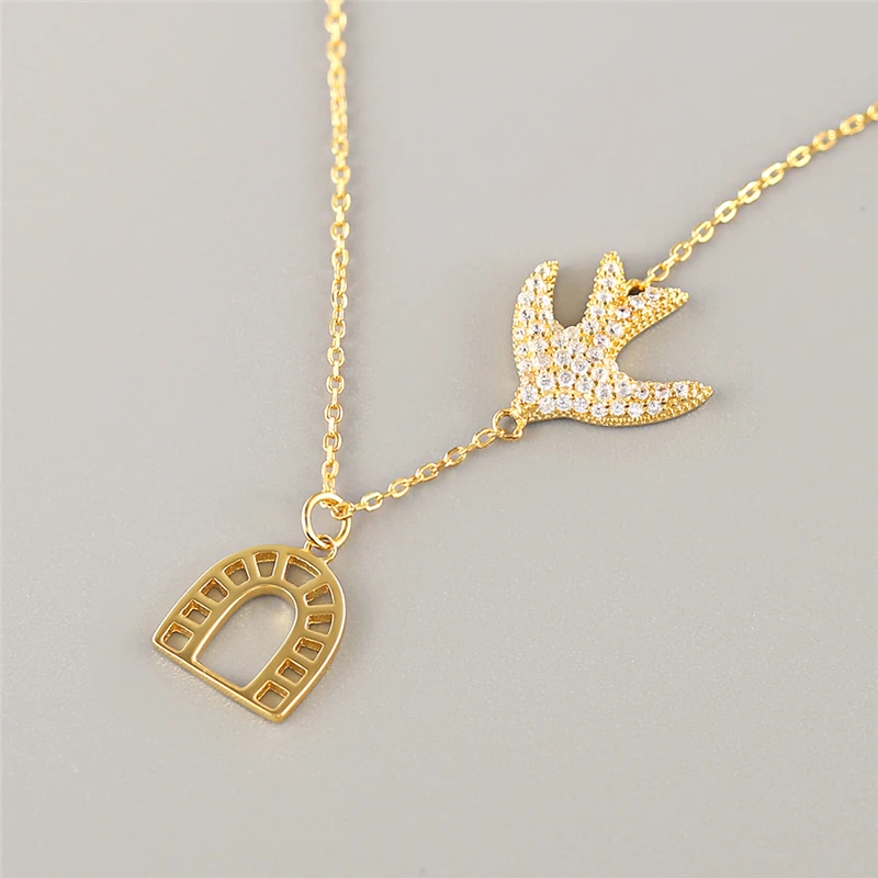 

Gold Color CZ Crystal Bird Cage Pendant Necklace for Women 925 Sterling Silver Zircon Necklace Jewelry Gifts collier femme C35