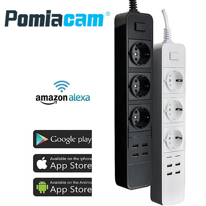 

C723 New WIFi EU Smart USB Power Strip Socket EU Plug 3 Outlet 4 Port USB Charger 1.8M Power Cord EU Charger Adapter Smart life