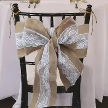 50 шт свадьбы и праздничный стул пояса кружева Мешковины Ленты для свадебных стульев лук высокого качества натуральный стул крышка для банкета Декор