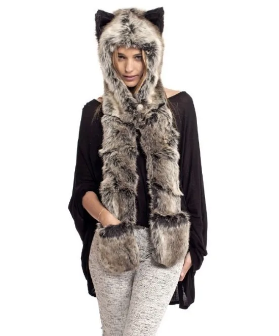 Mr. Kooky Новая мода искусственный мех забавные крутые животные шапки с длинным шарфом волк мех лапы шапочки зимние теплые мультфильм