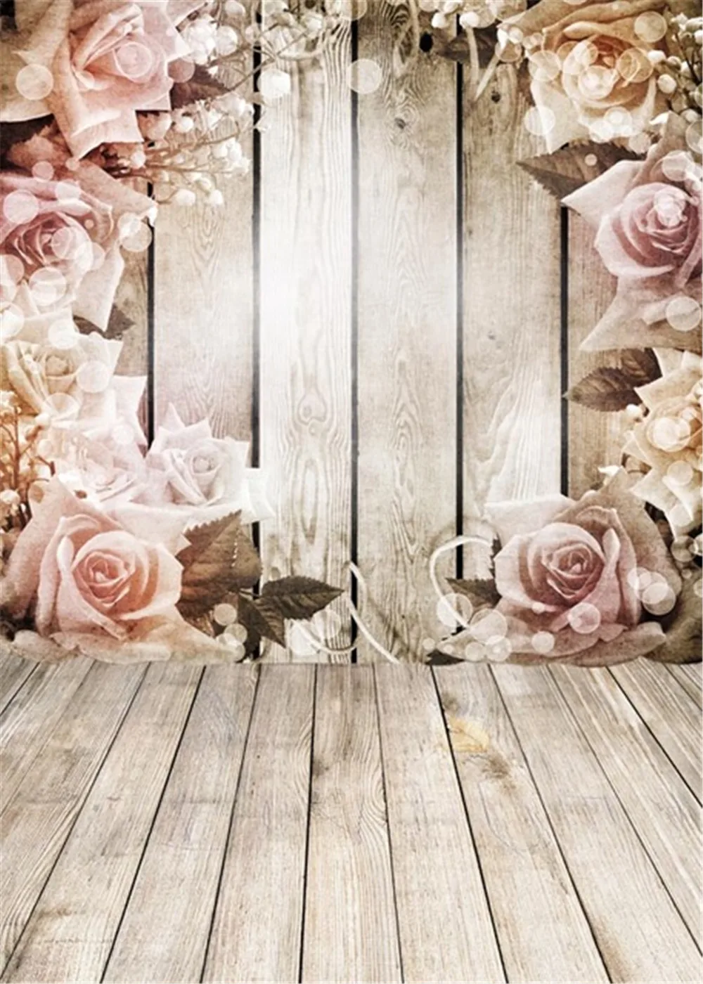 Wooden Wall Floor Pink Roses Vintage Backgrounds for Studio Bokeh Polka