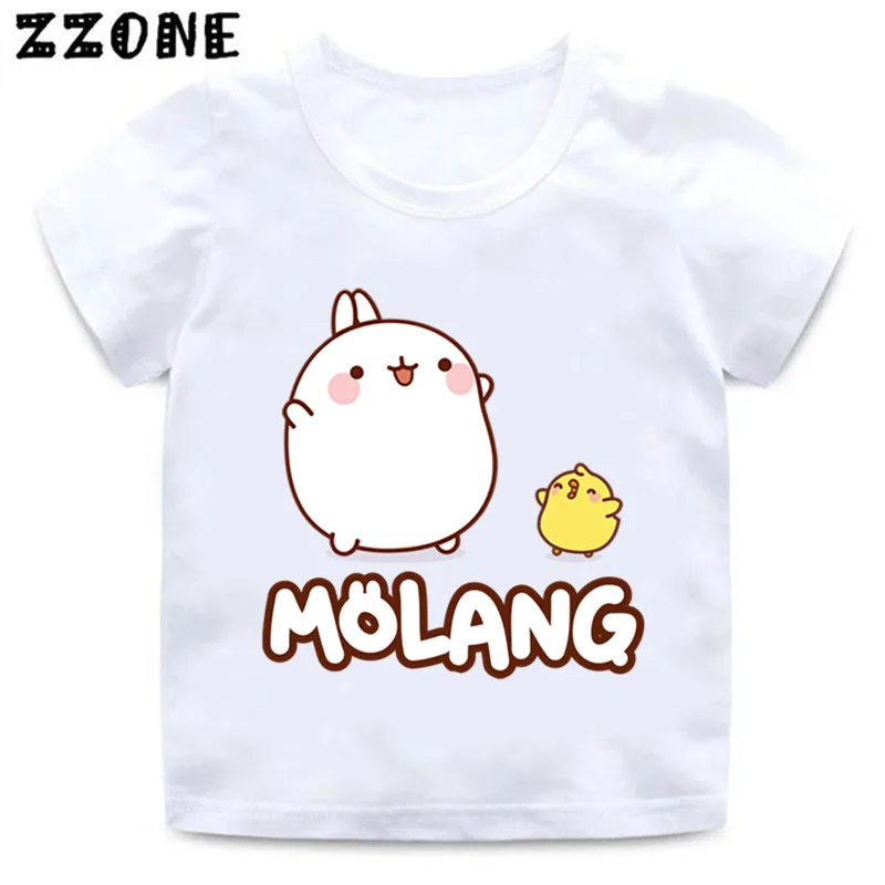 Одежда для мальчиков и девочек мультфильм «моланг» и Piupiu Футболка с принтом детская одежда милый кролик моланг Банни Забавный одежда летняя футболка для малышей, HKP5217