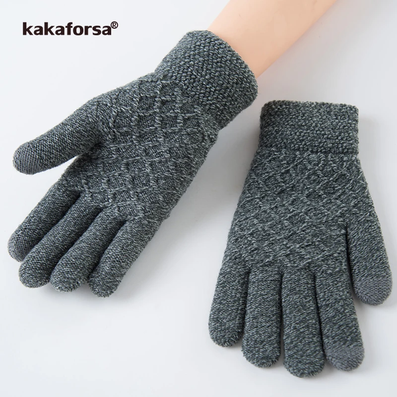 

Kakaforsa Winter Men Knitted Touchscreen Gloves Casual Warm Soft Mittens High Quality Sports Thicken Solid Running Glove