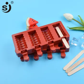 

SJ Frozen Popsicle Silicone Molds Ice Cream Makers Tray 4 Cavity Spiral Shapes Ice Cube Maker Ice Mold With Wooden Sticks