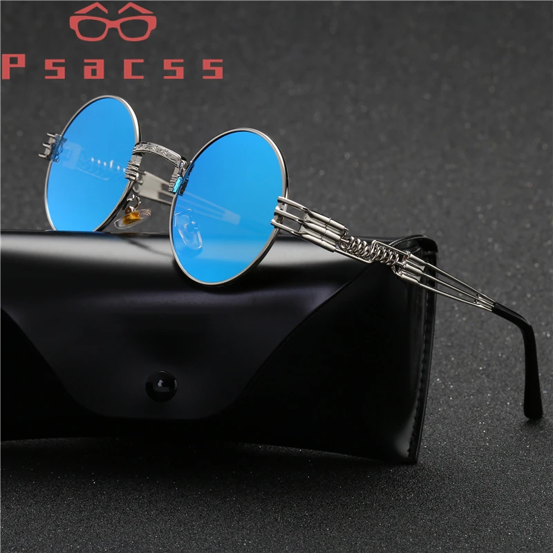 Psacss Round Punk Polarized Sunglasses Men Women Alloy Glasses Frame Vintage Brand Designer Sun Glasses For Driving Party UV400