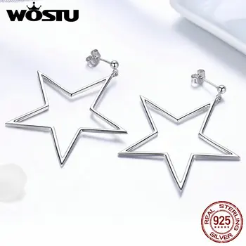 

WOSTU Genuine 925 Sterling Silver Pentagram Stars Drop Earrings For Women Girl Anniversary Earring Jewelry New Year Gift FIE463