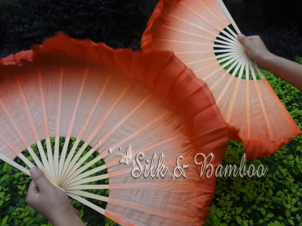 

light bordeaux-bordeaux, 1 pair 30cm bamboo+10cm Chinese dance silk fan(flutter), 2 layers real flowy silk!