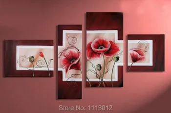 

Modern Abstract Fashion Artwork Lily Tulips Flower Oil Painting On Canvas 4 Panel Art Set Home Wall Decorative For Living Room