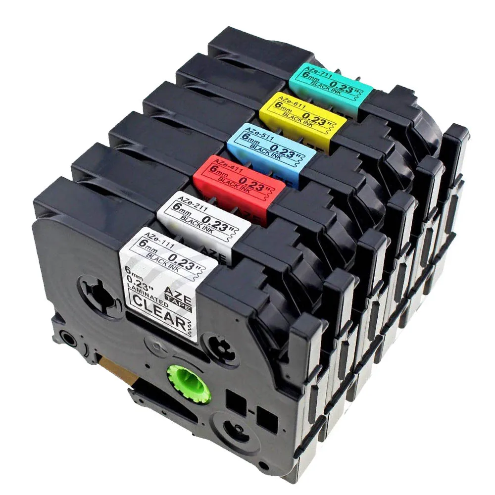 

6 Pack Combo Set Compatible for Brother p-touch printers tze111 tze211 tze411 tze511 tze611 tze711 6mm for ptouch printer