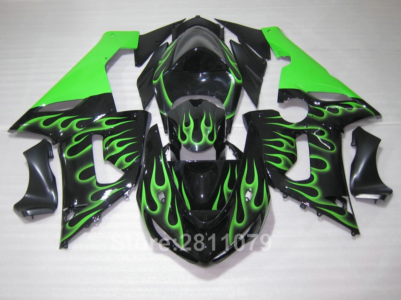 

Fairing kit for Kawasaki Ninja ZX6R 05 06 green flames black fairings set ZX6R 2005 2006 KY04