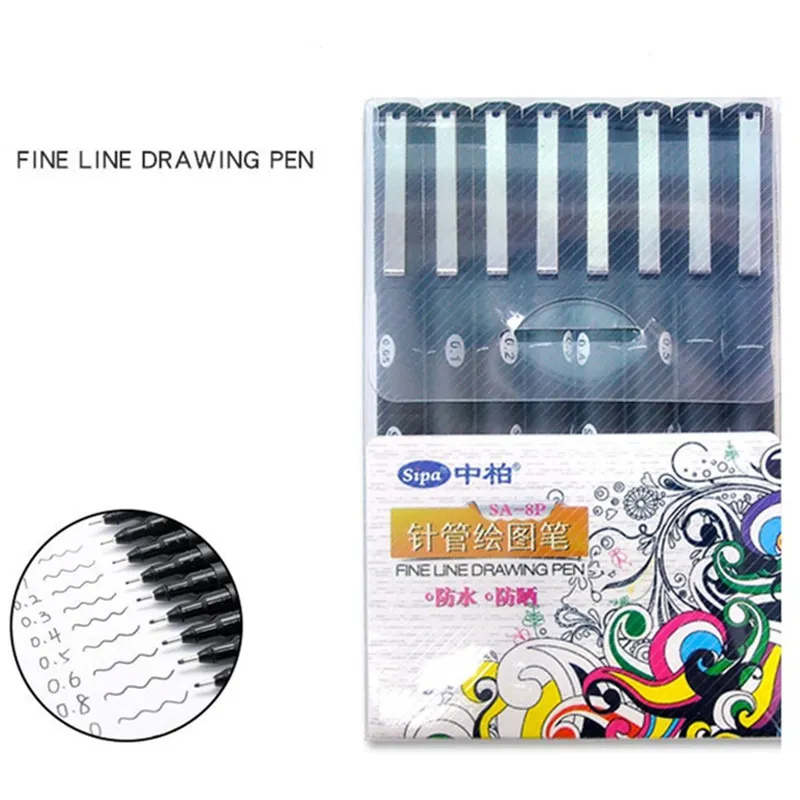 

8 pcs Fine line drawing pen set Water proof pigment ink Liner marker pens for comic Art design Stationery school supplies A6984