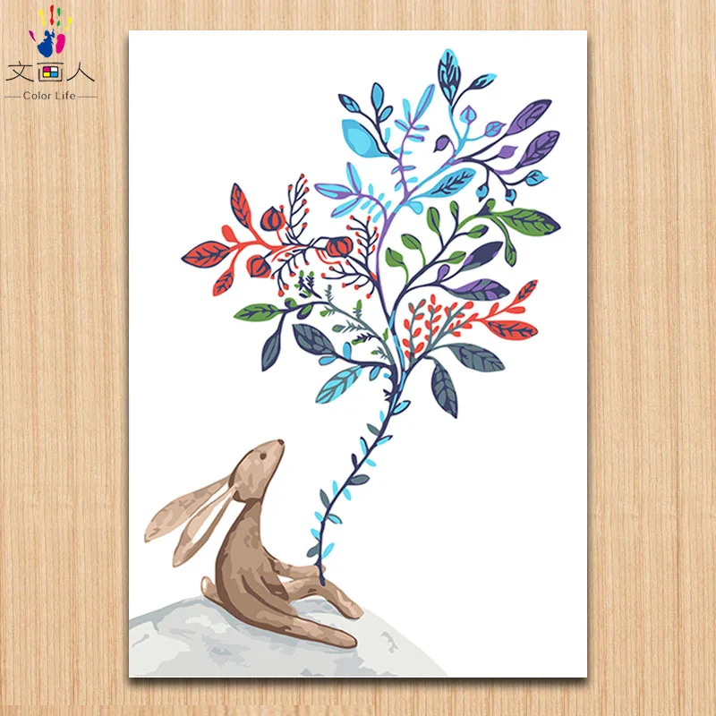 

Thinking rabbit pictures coloring painting by numbers with package animals picture painting drawing by numbers room decoration