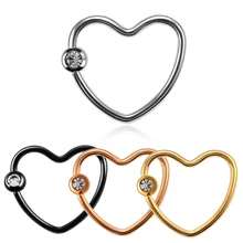 1 шт сталь в форме сердца пирсинг носа драгоценный камень серьги для носа Перегородка ухо хряща пирсинг спираль в плену обруч кольцо Labret ювелирные изделия для тела
