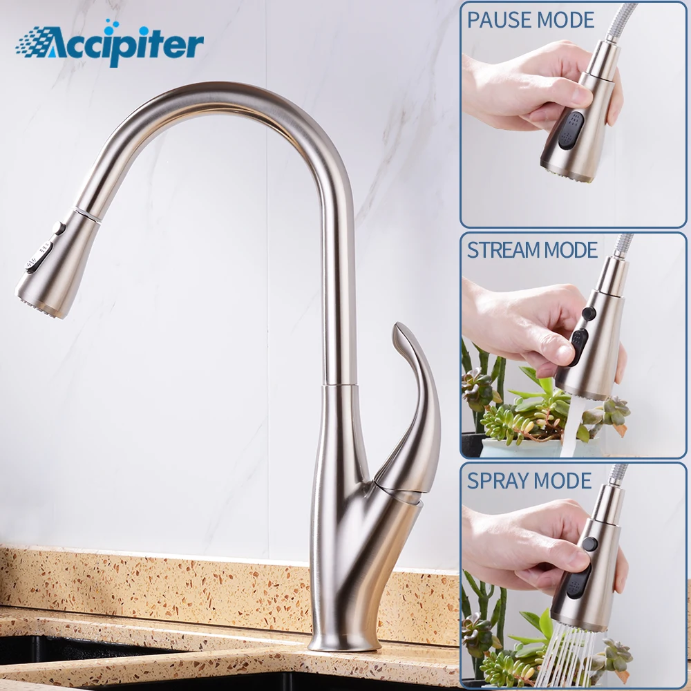

Pull Out Kitchen Sink Faucet Sprayer Stream Spout Pull Down Swivel Kitchen Mixers Deck Mount Hot Cold Water Tap Brush Nickel