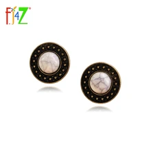 F. J4Z nuevas mujeres pendientes Vintage aleación de bronce Antigua Blanco textura pendientes de piedra de la joyería aretes joyeria