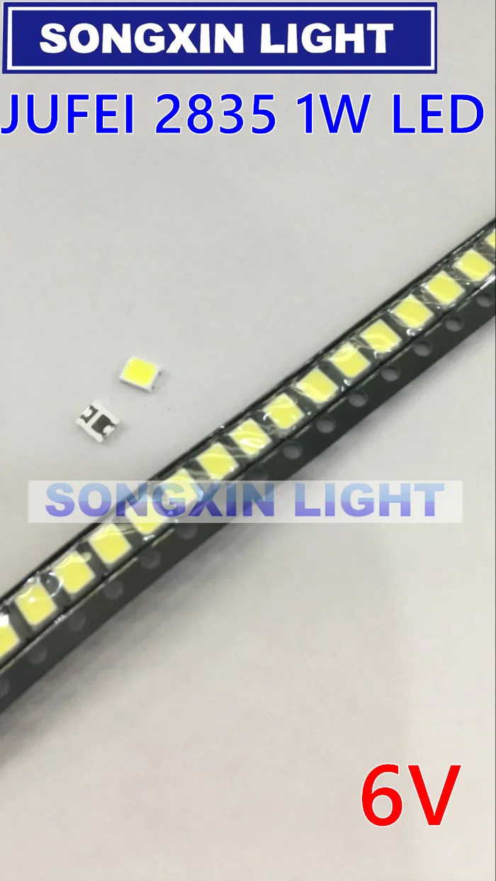 100 шт./лот Jufei 3528 SMD LED 2835 6V холодный белый 96LM для ЖК телевизора подсветка приложения