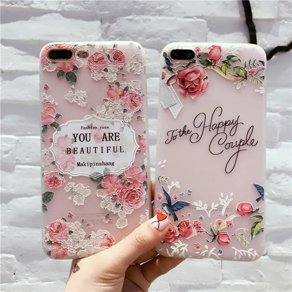 

BIG Flower Letter Embossing Shockproof Phone Case Cover for iPhone 7 Plus/8 Plus