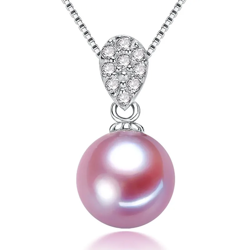 

SNH AAA 9-10mm purple round freshwater pearl pendant cultured genuine pearl pendant necklace with free shipping cost