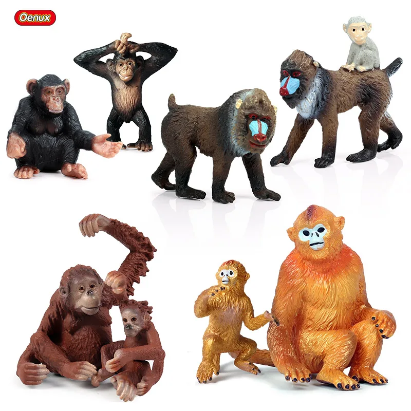 

Oenux Original Wild Golden Snub-nosed Monkey Simulation Animal Gibbon Chimpanzee Model Action Figures PVC Educational Kids Toy