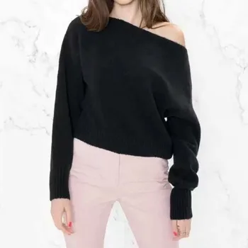 

Autumn Pullovers Sweater Sexy Woman Off Shoulder Soft Knitted Sweaters Long Sleeve Casual Female Cotton Outwear Chandail Femme