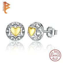 BELAWANG, винтажные, 925 пробы, серебряные, My One True Love, серьги-гвоздики для женщин, с золотым цветом, ажурные серьги в форме сердца, ювелирное изделие