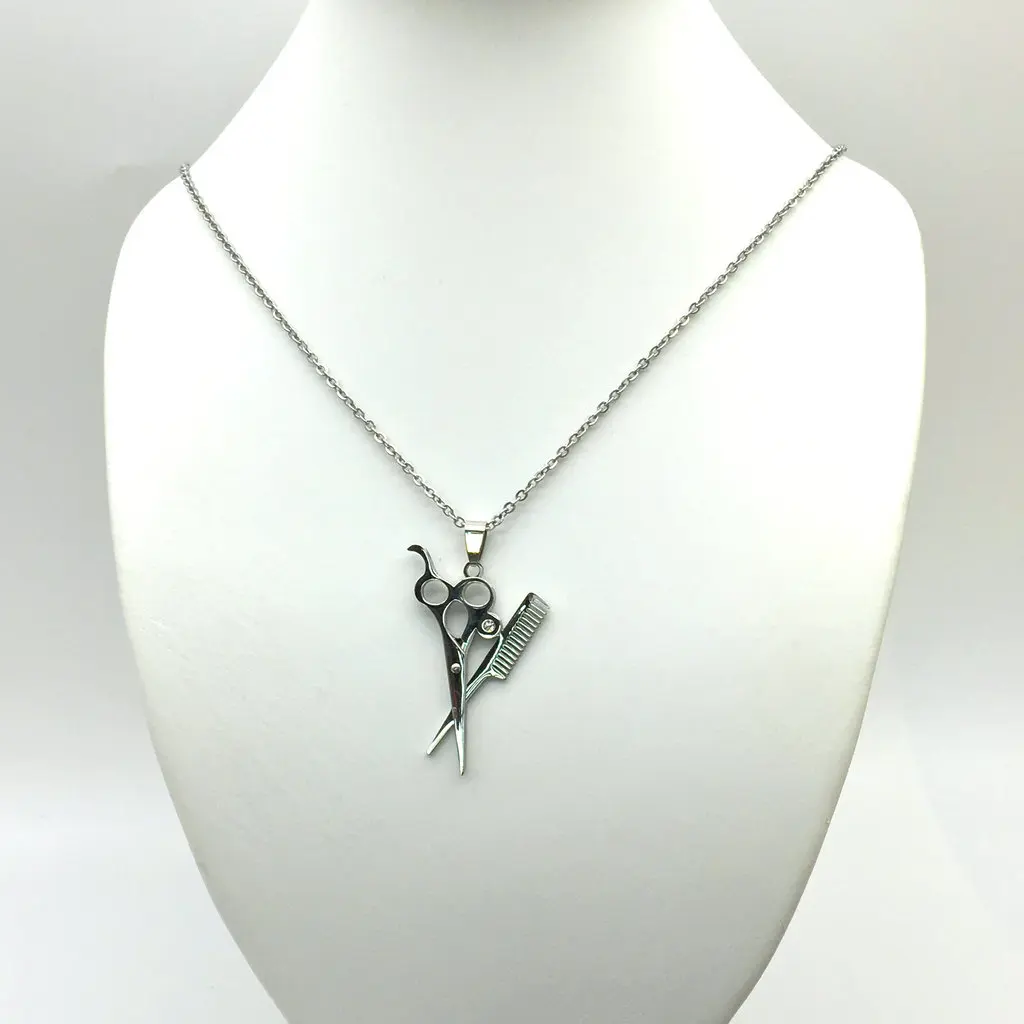 Hip Hop Scissor Comb Pendants Necklaces Stainless Steel Stylist Men Jewelry