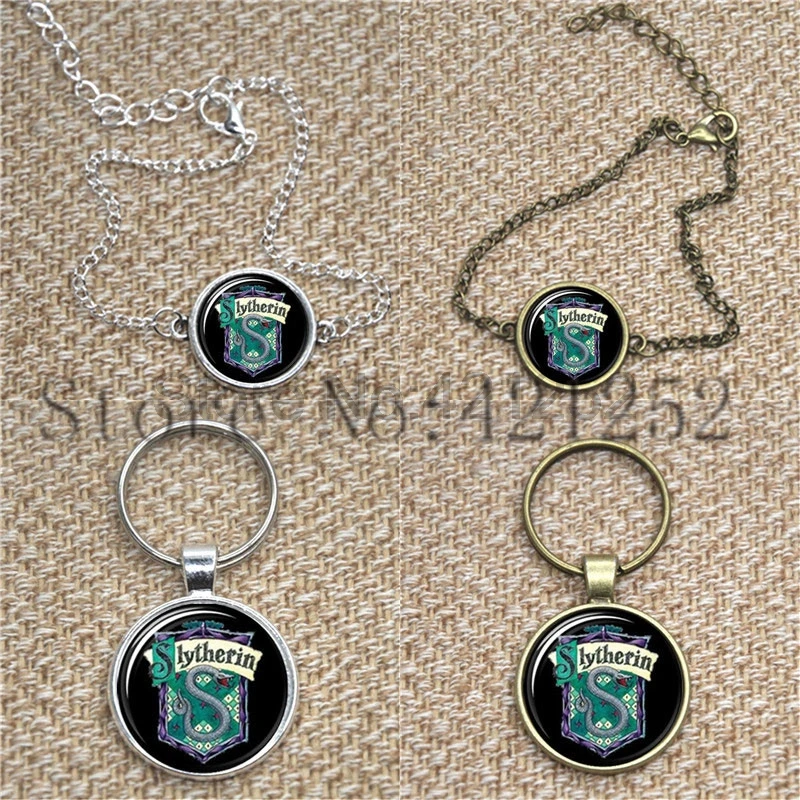 Slytherin Crest House Necklace, Keyring, Bookmark, Cufflink, Earring Set - Hogwarts Merchandise image 3