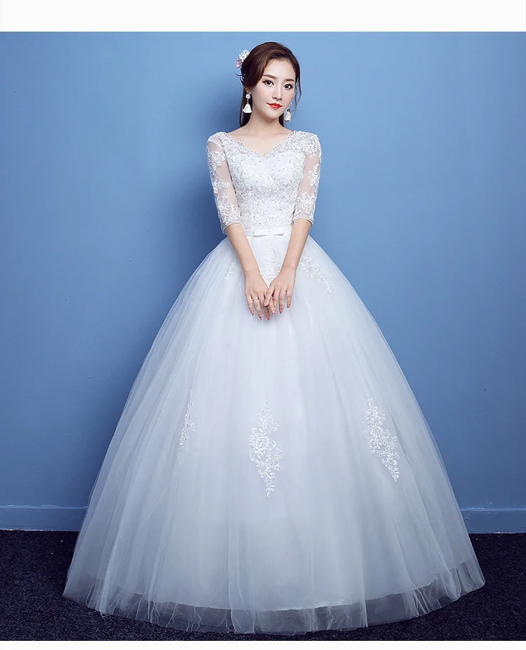 Romantic V Neck Elegant Princess Wedding Dress In The Sleeves