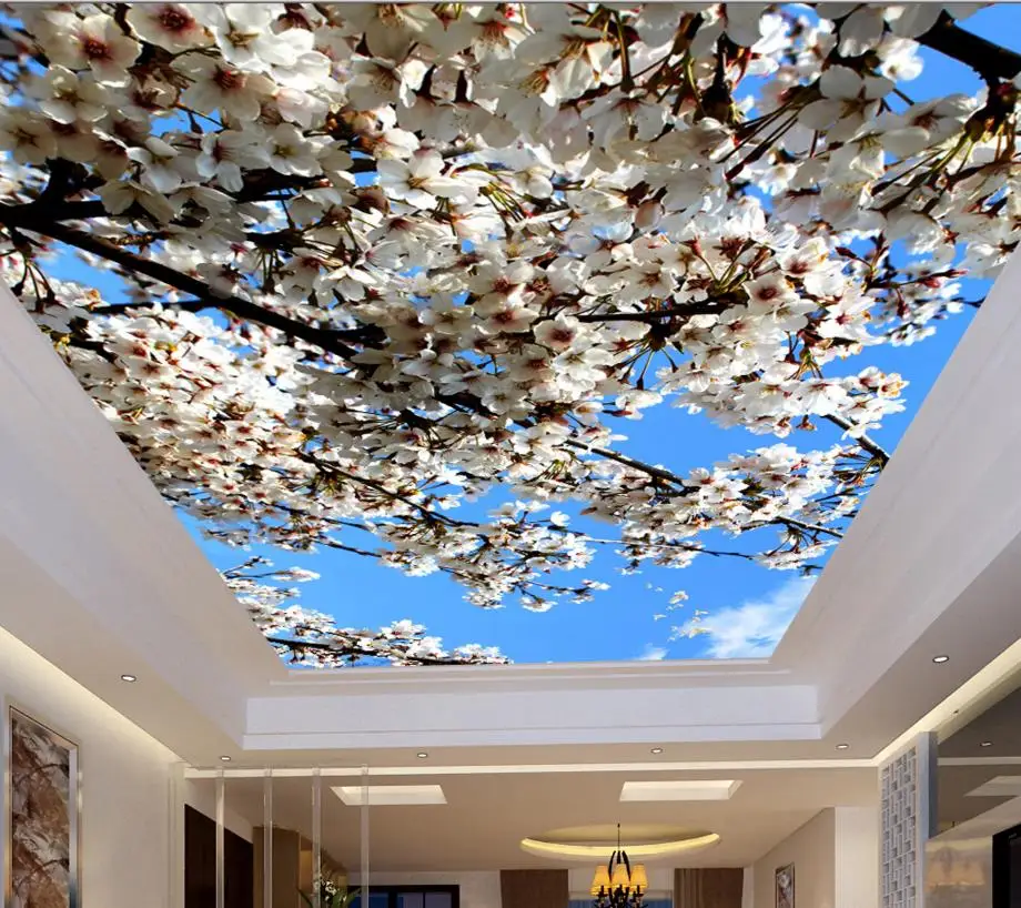 Customize 3D ceiling wallpaper beautiful cherry flowers 3d stereoscopic