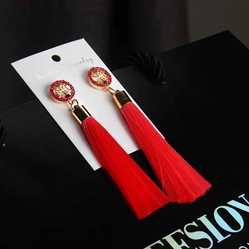 Rhinestone Long Tassel Earrings Jewelry in Earrings