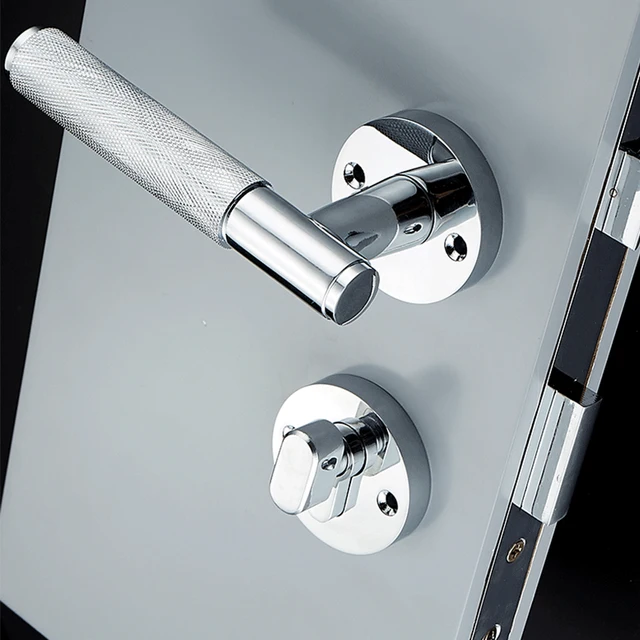 1Set Knurled/Textured Door Handle with Lock brass Mechanical Durable