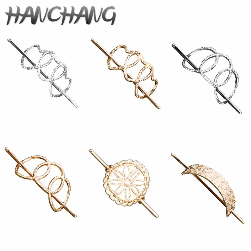 

Women Hollow Flower Stick Slide Hairpins Metal Charm Hair Clips Hair Decor Accessories Jewelry Gift
