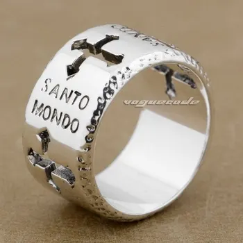 

Silver Fashion Cross Ring Solid 925 Sterling Silver Cool Men's Biker Santo Mondo Ring 9K018