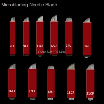 

Cheapest 100pcs permanent makeup manual disposable 12/14 pins microblading fog needles tips thin Manual shading blades free ship