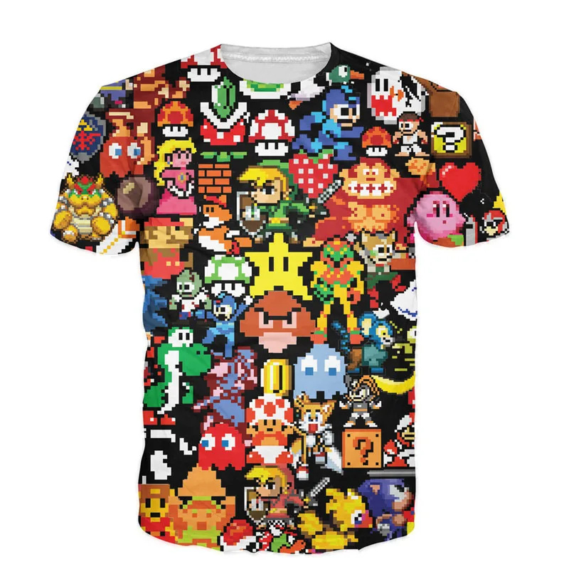 

Newest Summer 3D Pikachu Kirby Mario Printed T-Shirts Cartoon Character Chocobo Arcade Style T Shirt Men Women Tops Tee Shirts