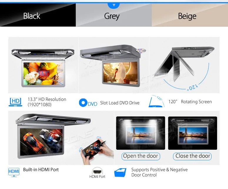 Perfect 13.3" Gray Color Flip Down Car DVD Car Roof DVD Roof Mount Car DVD with Built-in HDMI Input & 1920*1080 HD Resolution 1 Perfect 13.3" Gray Color Flip Down Car DVD Car Roof DVD Roof Mount Car DVD with Built-in HDMI Input & 1920*1080 HD Resolution 1