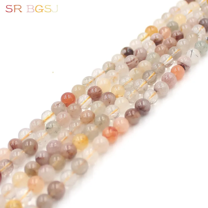 Free shipping 6 8 10mm Wholesale Lot Natural Stone Round Jewelry DIY Loose Rutilated Quartz Beads Strand 15&quot | Украшения и