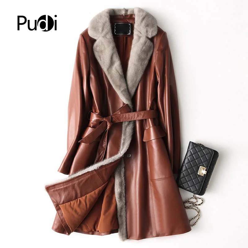 

PUDI A27289 Real sheep skin coat jacket overcoat women's winter warm mink fur coat genuine leather inside winter coat