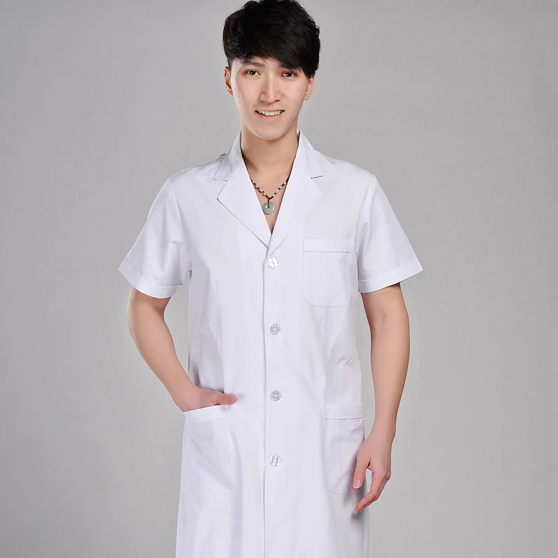 Medical Clothing Men Short Sleeve Nurse Uniform White Nurse Smock Plus