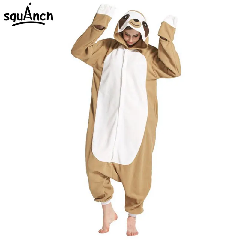 Animal Onesie Adult Sloth Pajamas Kigurumi Cartoon Funny Jumpsuit Women Overalls Sleepwear Winter Outfit Polar Fleece Party Suit