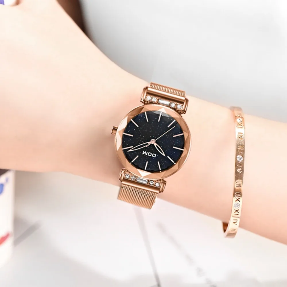 DOM Starry Sky Designer Women's Watches Magnetic Stainless Steel Mesh Strap Ladies Wrist Watches New Relogio Feminin G-1245GK-1M