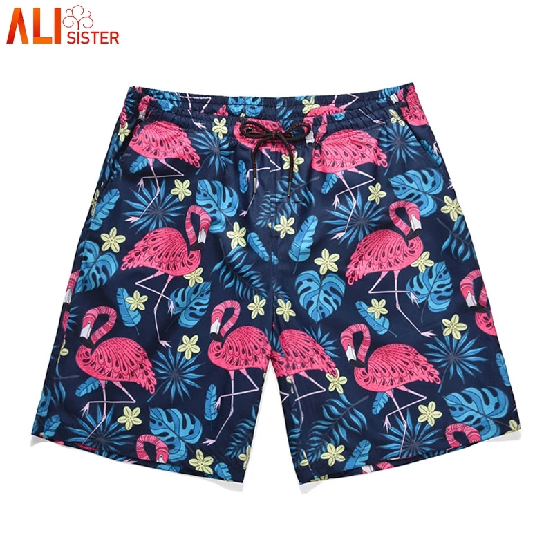 Мужские шорты с цветочным принтом и фламинго, летние пляжные шорты, спортивные шорты, мужские брюки